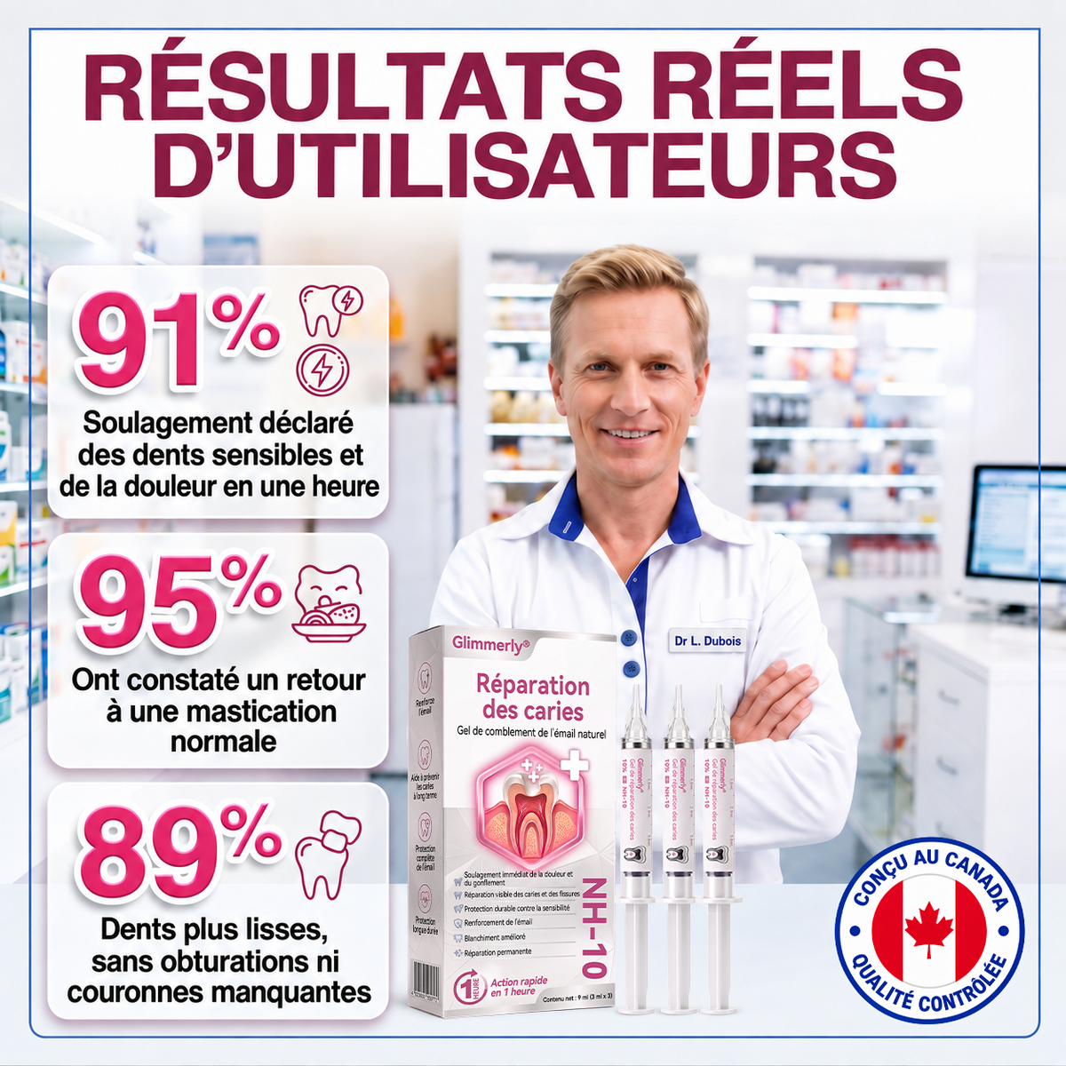 Glimmerly® 🍁💖DenPerm🎉— Gel Réparateur de l’Émail Naturel pour Caries, Dents Sensibles & Émail Fragilisé