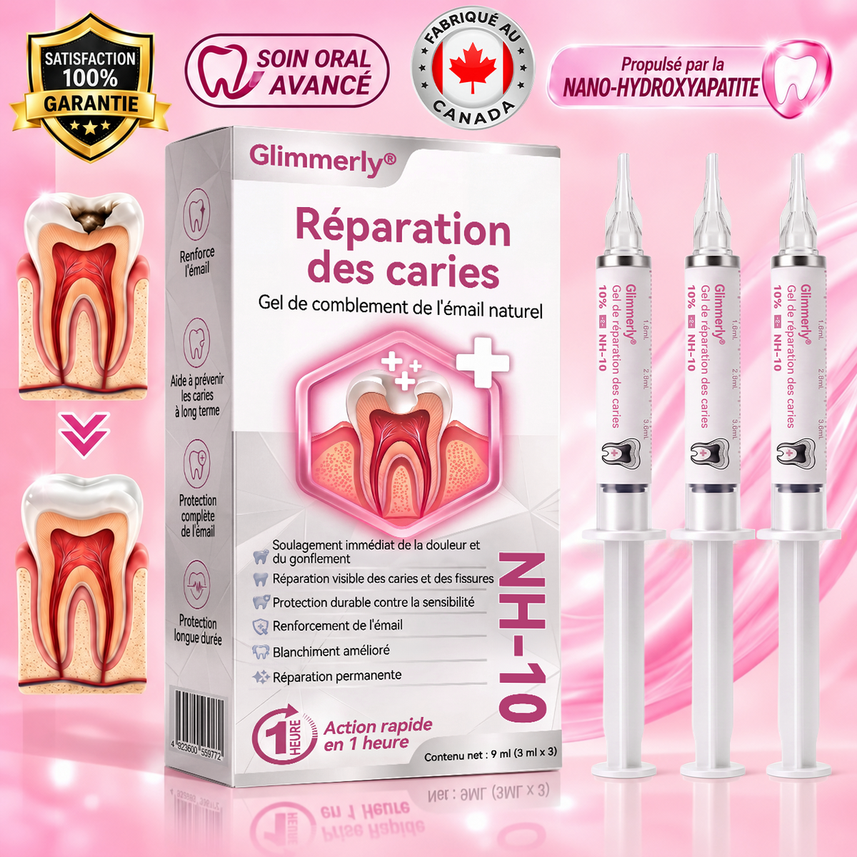 Glimmerly® 🍁💖DenPerm🎉— Gel Réparateur de l’Émail Naturel pour Caries, Dents Sensibles & Émail Fragilisé